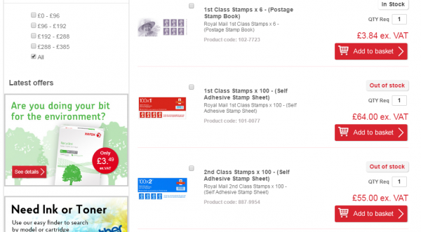 post office website, sold out of stamps!